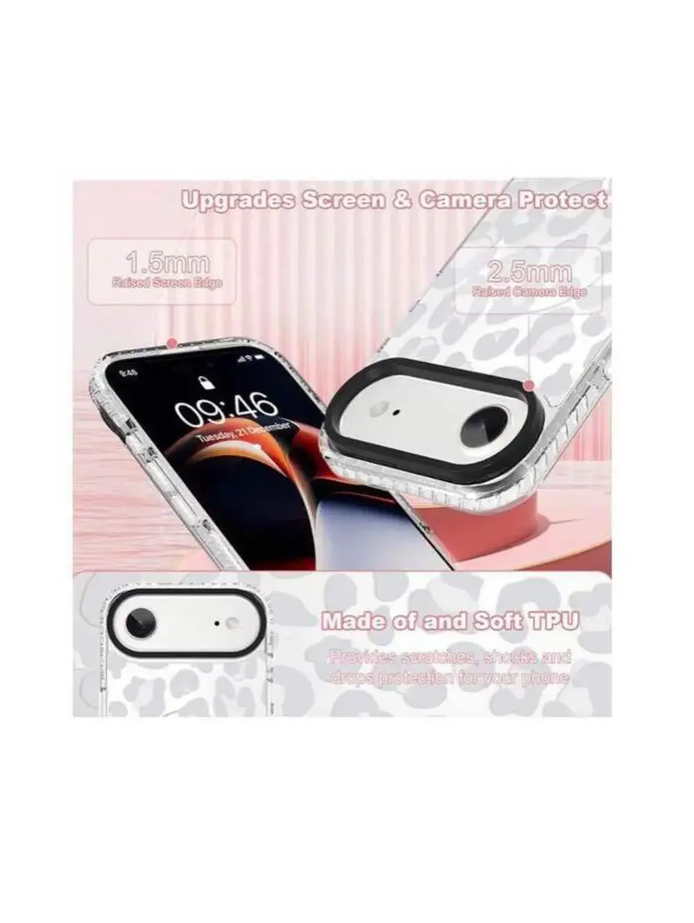 Clear Case for iPhone 17 Air, White Leopard Design